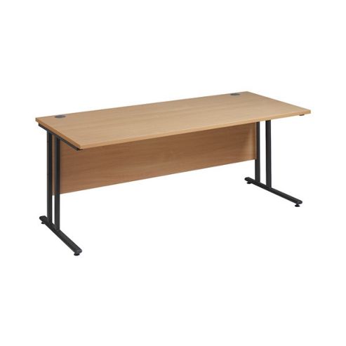 Image of Office Basics Maestro 25 Graphite Deluxe Cantilever Cable Managed Straight Desk - Beech - 1200mm X 800mm