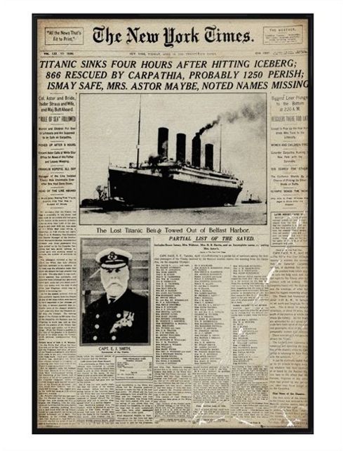 Image of The New York Times Gloss Black Framed Titanic Tragedy Poster