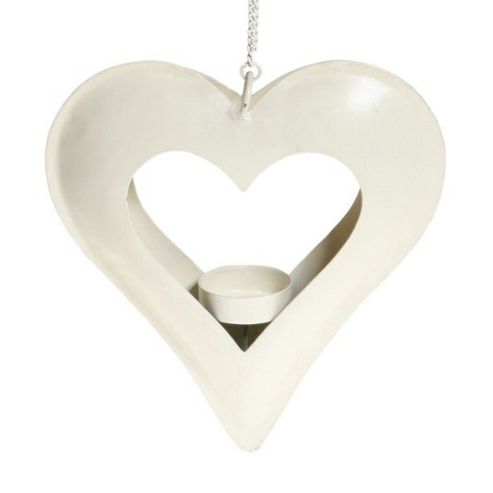 Image of Love - Open Heart Metal Hanging Tea Light Holder - Cream