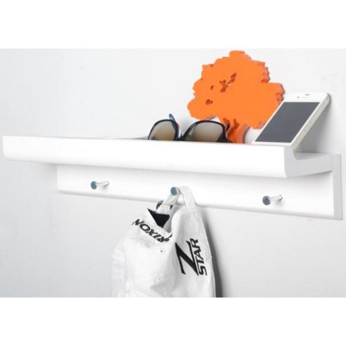 Image of Oakley - Wall Mounted Organiser Shelf With 3 Key / Coat Hooks - White
