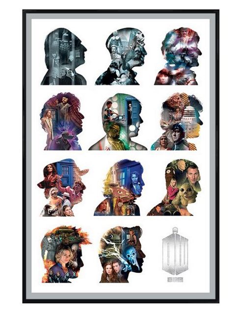 Image of Doctor Who Dr Who Gloss Black Framed Eleven Famous Doctors In Silhouette Dr Who Poster