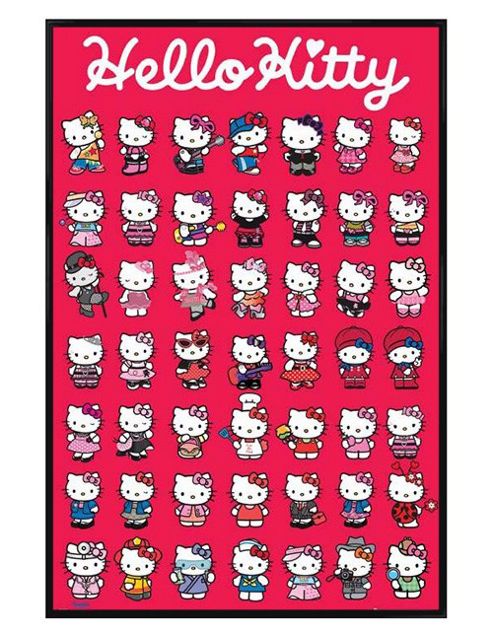 Image of Hello Kitty Gloss Black Framed 49 Cute Kitties Poster