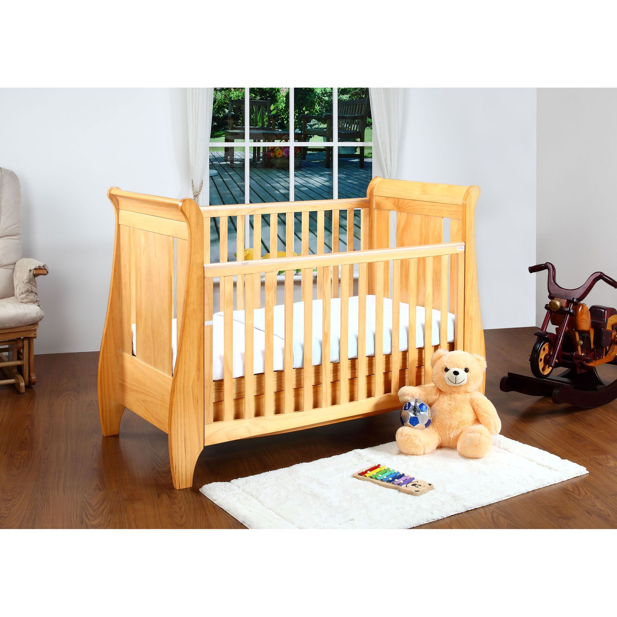 Tutti Bambini Lucas Sleigh Dropside Cot Bed with Drawer in Oak at Tescos Direct