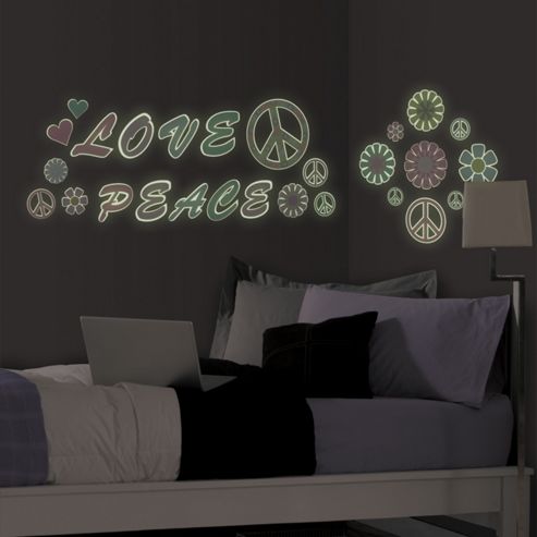 Image of Wallpops!kids Peace And Love Glow In The Dark Wall Kit
