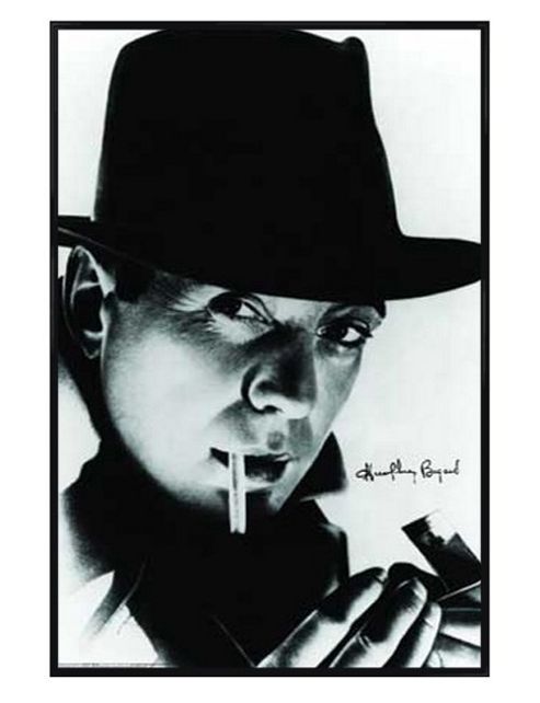 Image of Casablanca Gloss Black Framed Humphrey Bogart With Cigarette Poster