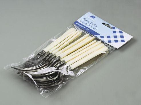 Image of Essential Plf12ch Plastic Forks Crm+silver X12