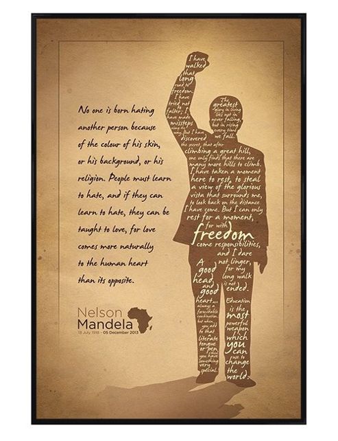 Image of Nelson Mandela Gloss Black Framed Silhouette Poster