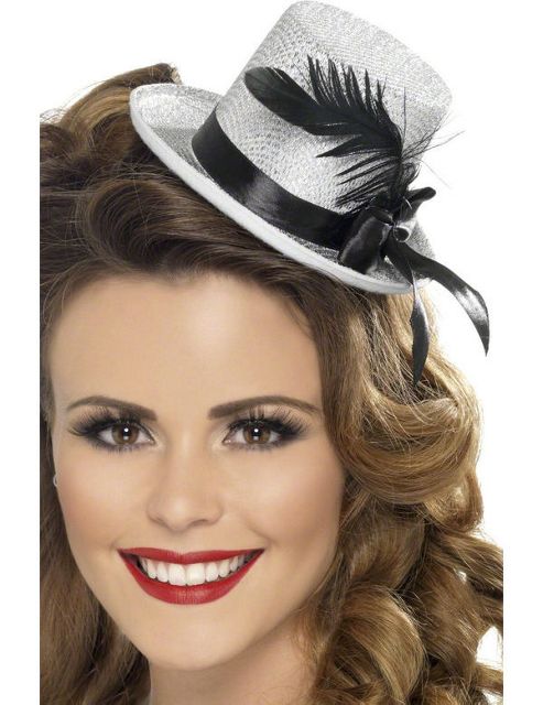 Image of Silver Mini Top Hat With Feather