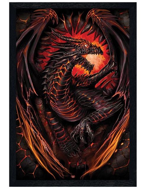 Image of Spiral Black Wooden Framed Dragon Furnace Poster
