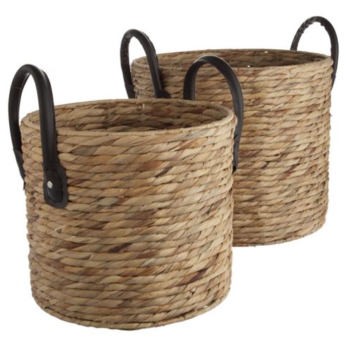 Image of Water Hyacinth Set Of 2 Baskets With Handles