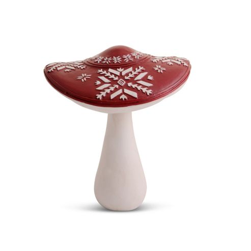Image of Large Flat Resin Christmas Mushroom Ornament With Knitted Pattern Head
