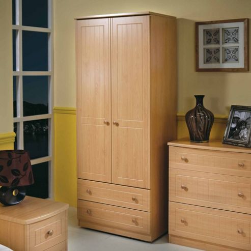 Image of Welcome Furniture Warwick 76.2 Cm 2 Drawer Wardrobe - Cream With Oak Finishing