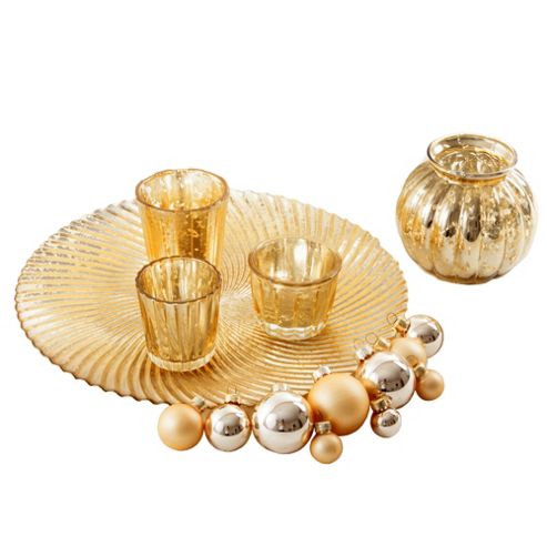 Image of Six Piece Glass Tealight Holder Display Set In Gold