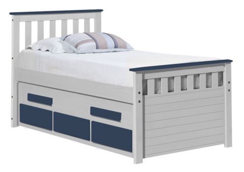 Image of Captains Bergamo Guest Bed 3ft Whitewash With Blue Details