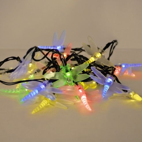 Image of Set Of 30 Solar Powered Led Dragonfly String Lights In Multi Coloured