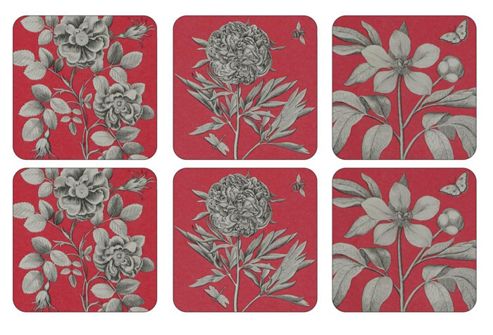 Image of Sanderson For Pimpernel Etchings & Roses Red Coasters, Set Of 6