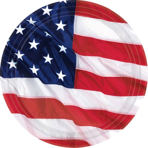 Image of Usa American Flag Plates - 26.6cm Paper Party Plates, Pack Of 8