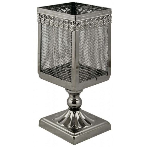 Image of Floral - Metal Ornate Candle Holder Lantern - Grey