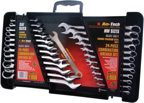 Image of Am-tech Spanner Set Crv Mirror Polish In Storage Tray (24 Pieces)