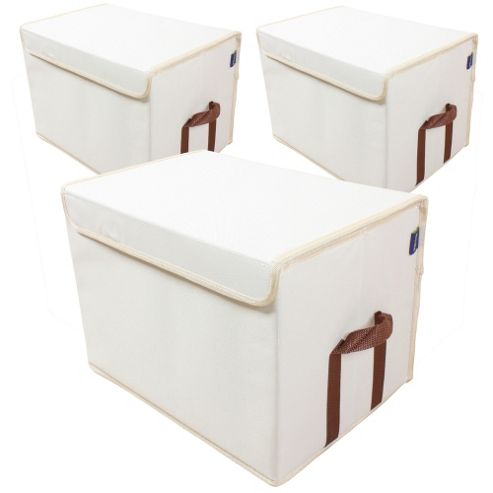 Image of Arca - Tall Folding Canvas Storage Box - Pack Of 3 - Beige / Brown