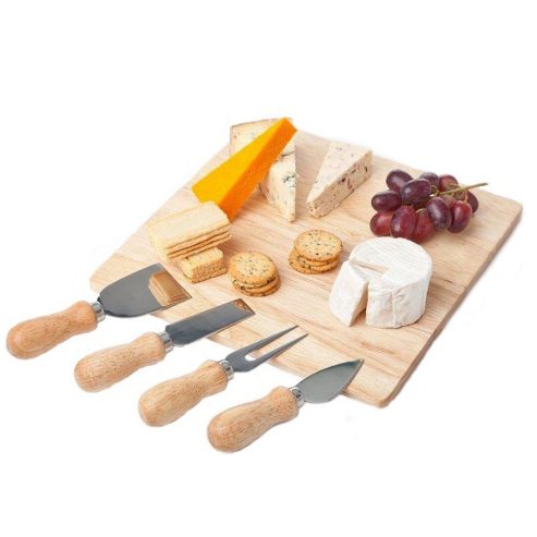 Image of Wooden Cheese Board With 4 Specialist Cheese Knives By Occasion