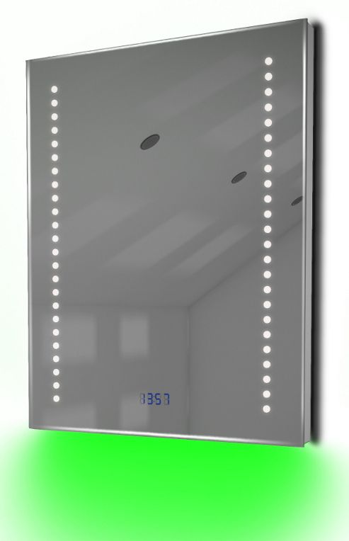 Image of Digital Clock Shaver Bathroom Mirror With Under Lighting, Demist & Sensor K189g