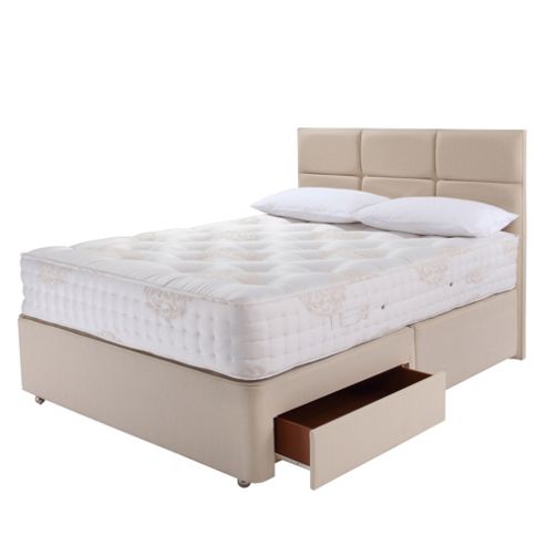 Image of Relyon Kingsize Divan Bed Set, Natural Lambswool With Padded Top, 2 Drawer Storage