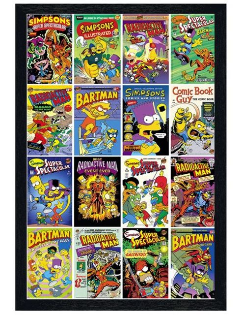 Image of Black Wooden Framed The Simpsons Comic Covers Poster