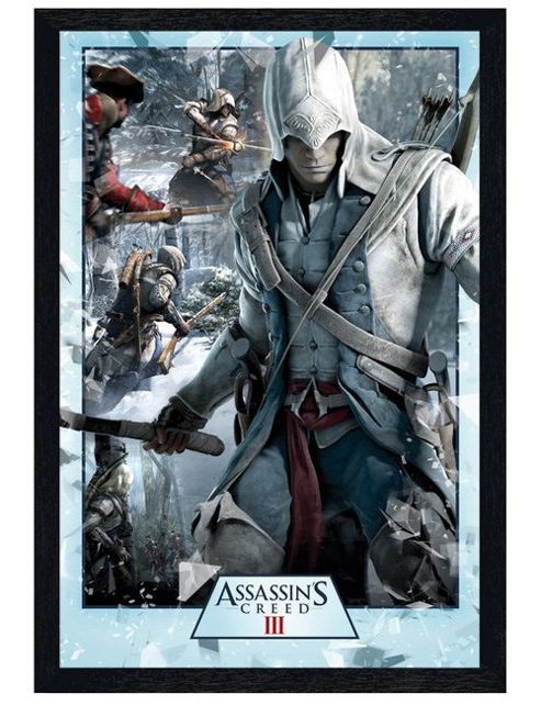Image of Assassin's Creed Iii Black Wooden Framed Action Packed Collage Poster