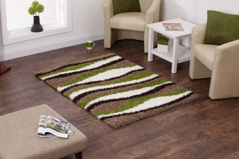 Image of Oriental Carpets & Rugs Vista Beige/green Shaggy Rug - 60 Cm X 120 Cm (2 Ft X 4 Ft)