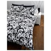 Tesco Mono Floral King Size Duvet Set, Black & White
