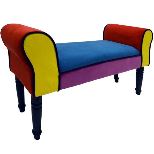 Image of Soleil - Contemporary Chaise Pouffe Stool / Wood Legs - Black / Multi