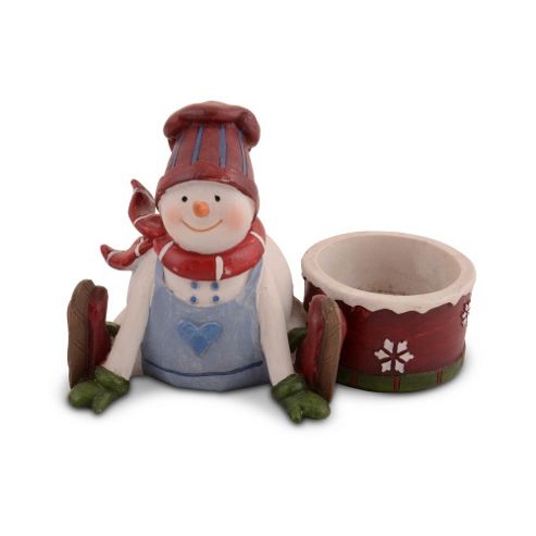 Image of Ice Skating Snowman Christmas Tealight Holder