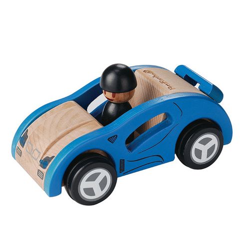 Image of Everearth Traditional Wooden Toy Blue Sports Car For 36m+