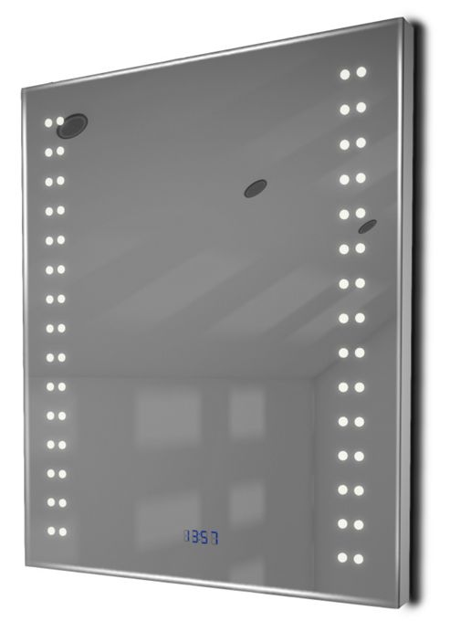 Image of Digital Clock Slim Bathroom Mirror With Under Lighting, Demist & Sensor K186w