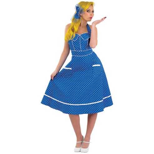 Image of 1950s Blue Dress - Adult Costume Size: 16-18