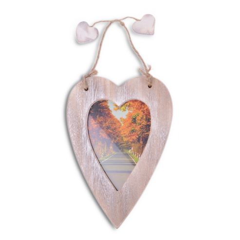 Image of Single Hanging Brown Heart Photo Frame With Jute Hanger