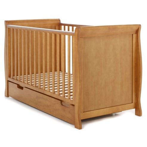 Image of Obaby Lincoln Sleigh Cot Bed & Under Drawer - Country Pine