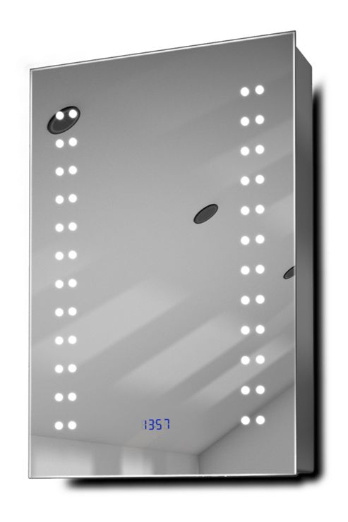 Image of Balta Clock Led Bathroom Cabinet With Demister Pad, Sensor & Shaver K382