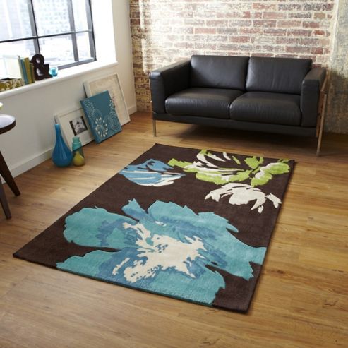 Image of Oriental Carpets & Rugs Hong Kong 2827 Brown/blue Rug - 90cm X 150cm
