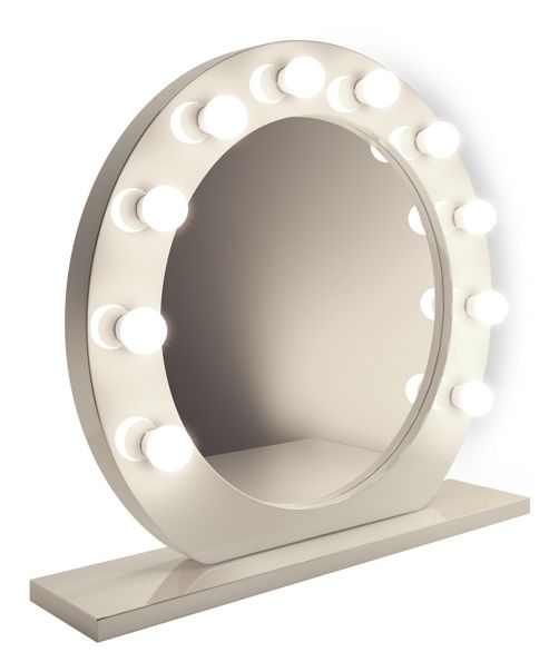 Image of High Gloss White Round Hollywood Makeup Mirror With Cool White Led Lamps K248cw