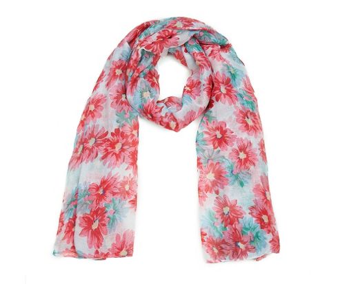 Image of Pink And Green Flower Print Long Scarf