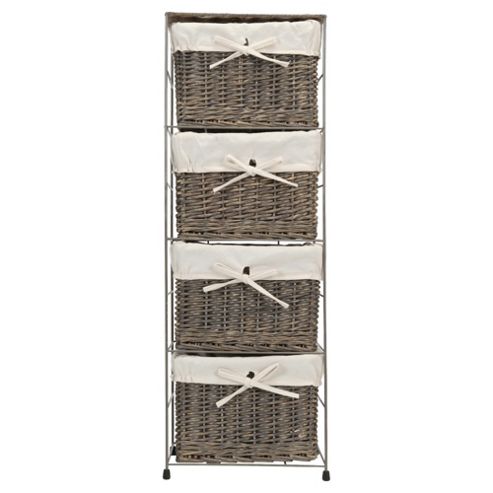 Image of Tesco Wicker Fabric Lined 4 Drawer Tower, Grey