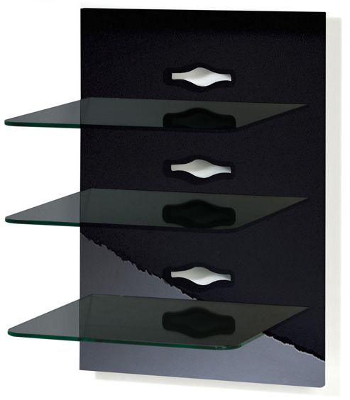 Image of Vcm Xeno-3 Wall Furniture With 3 Glass Shelves And Media Storage - Black Varnish / Black Glass