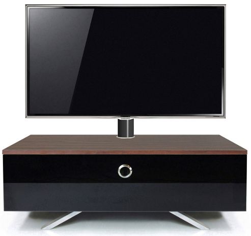 Image of Mda Designs Cubic Hybrid Complete Walnut And Black Cantilever Tv Stand