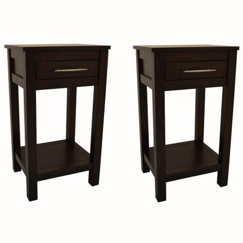 Image of Pair Of Solid Wood Storage Telephone / End Table - Wenge