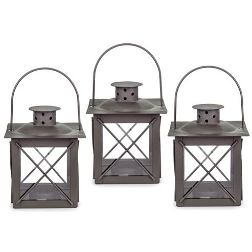 Image of Set Of Three Small 'farol' Garden Lanterns In Charcoal Grey Metal