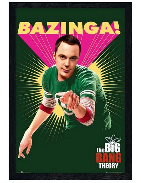 Image of Black Wooden Framed The Big Bang Theory Sheldon Bazinga! Poster