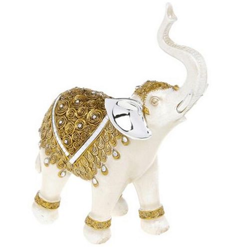 Image of Jaipur - Large Decorative Indian Elephant Ornament - Cream / Gold