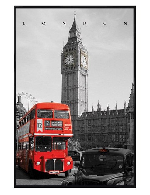Image of Westminster View Gloss Black Framed Driving Past Big Ben Poster
